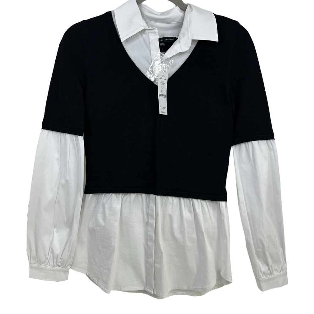 White House Black Market Black and White Layered Shirt-Pullover Combo
